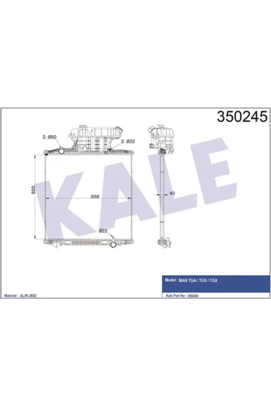 KALE OTO Radyatör 350245 Radyatör Al/Brz Man Tga-Tgs-Tgx Çerçevesiz Mt 920×920×40 ürün görseli 1