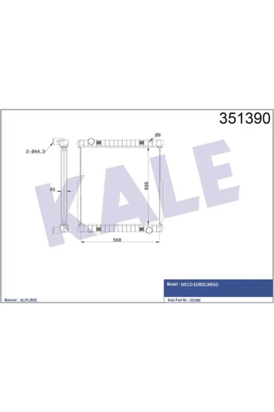 KALE OTO Radyatör 351390 Radyatör Al/Brz Iveco Eurocargo Radyatör 555×569×40 ürün görseli 1