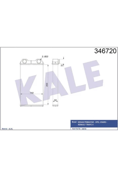 KALE OTO Radyatör 346720 Kalorifer Radyatörü Trafic II 01- / Vivaro A 01- / Prımastar 02- Brazıng ürün görseli 1