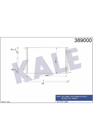 KALE OTO Radyatör 389000 Klima Radyatörü Croma 05- / Vectra C 02- Sıgnum 02- 688X668X16 ürün görseli 1