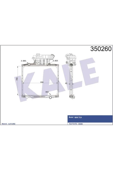 KALE OTO Radyatör 350260 Radyatör Al/Brz Man Tga Çerçeveli Mt 765×938×40 ürün görseli 1