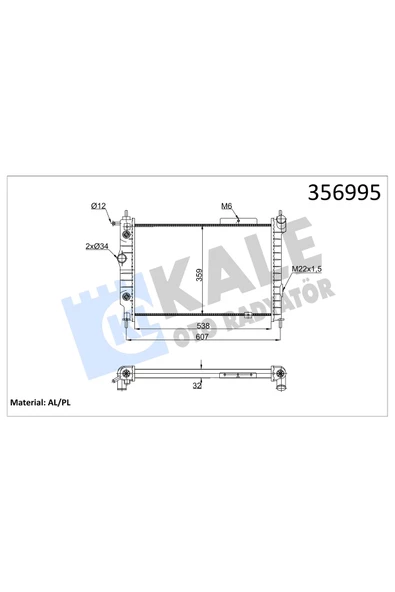 KALE SU RADYATOR 32MM (OPEL ASTRA F 1.4I 1.6I 2.0I 1.7D 93<98 (OTOMATIK) (NAC) ürün görseli 1