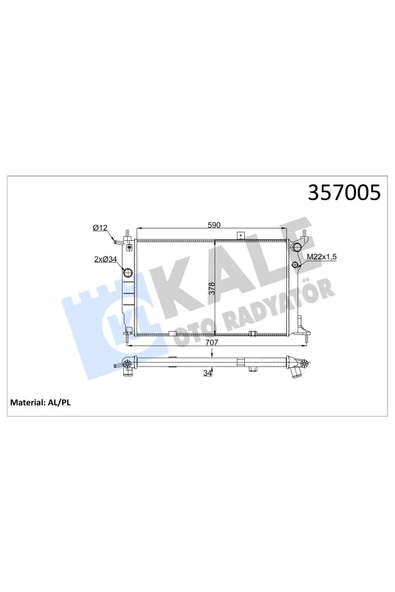 KALE SU RADYATOR 34MM MEKANIK (OPEL ASTRA F 1.4I 1.6I 1.8I 2.0I 91 / AC ) ürün görseli 1