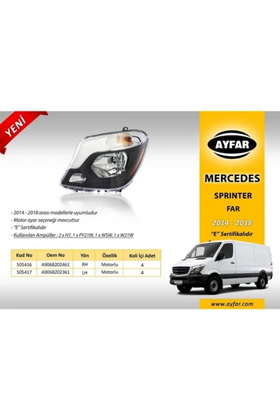 AYFAR FAR SAG MOTORLU MERCEDES SPRINTER 14 18 ürün görseli 1