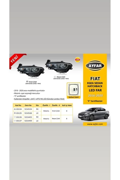 AYFAR FAR SOL MOTORLU KROM CITALI LED DRL PARK FIAT EGEA 16-20 Uyumlu ürün görseli 1