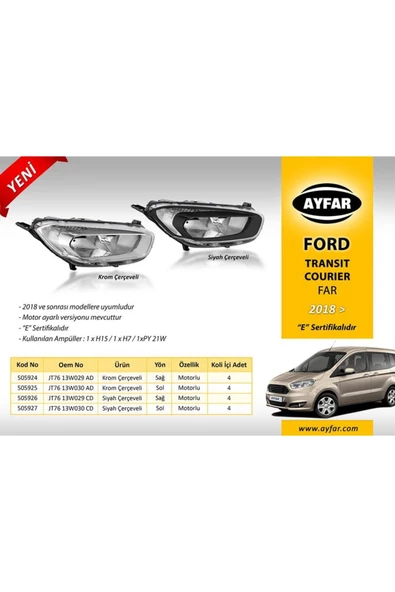 AYFAR FAR SOL MOTORLU KROM CERCEVELI FORD TRANSIT COURIER  18- )  Uyumlu ürün görseli 1
