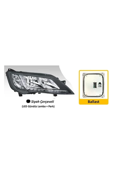 AYFAR FAR SAG MOTORLU BALLAST LED FIAT DUCATO MAXI CITROEN  JUMPER PEUGEOT BOXER 14- SIYAH CERCEVELI ürün görseli 1