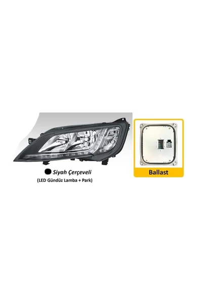 AYFAR FAR SOL MOTORLU BALLAST LED FIAT DUCATO MAXI CITROEN  JUMPER PEUGEOT BOXER 14- SIYAH CERCEVELI ürün görseli 1