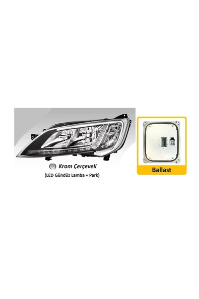 AYFAR FAR SOL MOTORLU BALLAST LED  FIAT DUCATO MAXI CITROEN  JUMPER PEUGEOT BOXER 14- KROM CERCEVELI ürün görseli 1