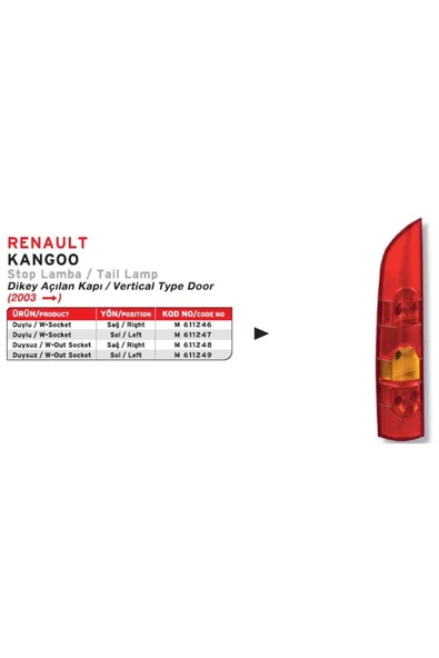 Mars STOP LAMBASI SAG DUYLU TEK KAPI-(RENAULT  KANGO 03/07) ürün görseli 1
