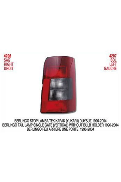 PLEKSAN STOP LAMBASI SOL DUYSUZ TEK KAPI ( PEUGEOT   PARTNER 00-05 ) FÜME UYUMLU ürün görseli 1