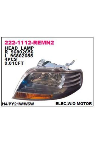 Depo ON FAR SAG SIYAH CHEVROLET KALOS HB 02- ürün görseli 1