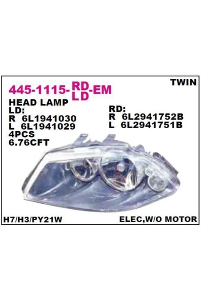 Depo Dpo-445-1115l-ld-em Far Sol Seat Cordoba Ibıza 2002 - 20... ürün görseli 1