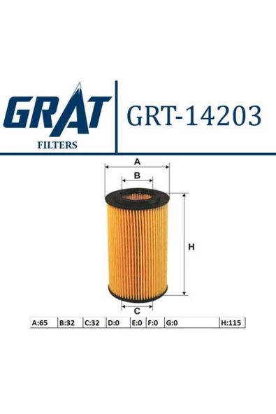 GRAT 14203 Yağ Filtresi Astra G Vectra B C Sıgnum Frontera Sıntra 2.0 2.2 Dth 2.2 Dtı X20dth Y20dth ürün görseli 1