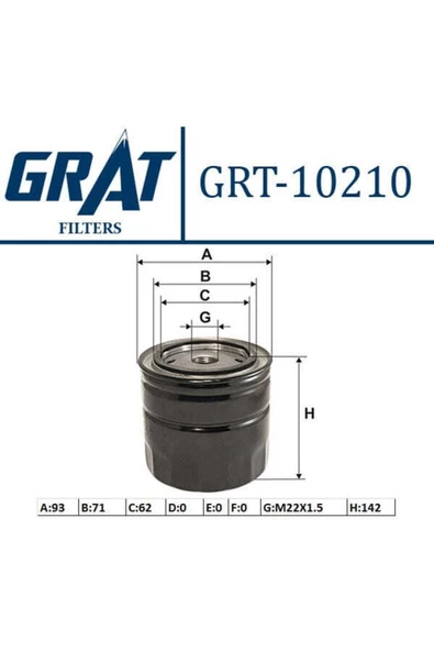 GRAT 10210 Yağ Filtresi Ducato Iı 02- / Boxer Iı 02- / Jumper Iı 02-06 2.8 Hdı 2.8 Jtd 2.3 Jtd ürün görseli 1