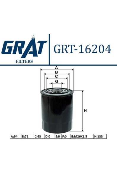 GRAT 16204 Yağ Filtresi Starex 97- 2.5tdcı H1 01- 2.5 Crdı H100 2.5tcı / Bongo Sorento / L300 Uzun T ürün görseli 1