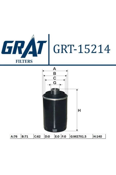 GRAT 15214 Yağ Filtresi Golf Vı Passat Cc Tiguan Transporter T5 / A3 A4 A5 A6 Q3 / Leon / Cayenne Ma ürün görseli 1