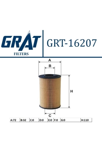 GRAT 16207 Yağ Filtresi Sonata 06- Santafe 06- Tucson 06- / Ceed Sportage 06- 2.0 Crdı 2.2 Crdı Elem ürün görseli 1