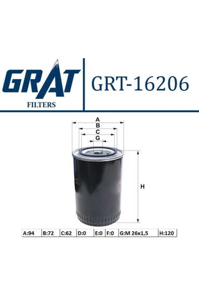 GRAT 16206 Yağ Filtresi Starex 97- 2.5tdcı H1 01- 2.5 Crdı H100 2.5tcı / Bongo Sorento / L300 Kısa T ürün görseli 1