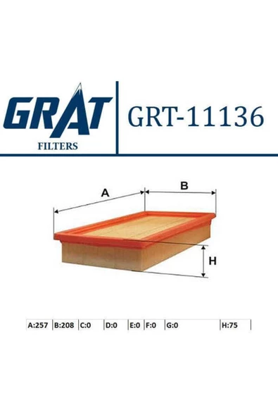 GRAT 11136 Hava Filtresi Trafic Iıı 14- / Vivaro B 14- 1.6 Dcı 1.6 Cdtı ürün görseli 1
