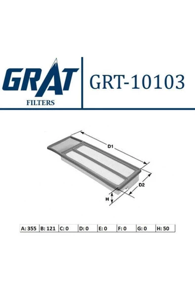 GRAT 10103 Hava Filtresi 500 09- Linea Egea 15- Doblo 10- Yeni Model Fiorino 07- Qubo 08- Panda 10- ürün görseli 1