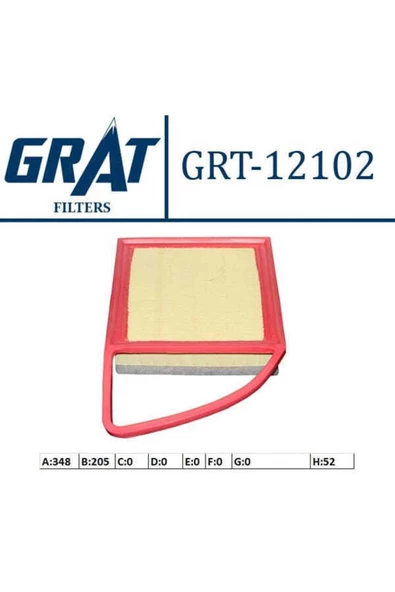 GRAT 12102 Hava Filtresi 206 207 308 508 Partner / C3 C4 Iı C4 Cactus C5 Iı Berlingo 1.6 Hdı ürün görseli 1