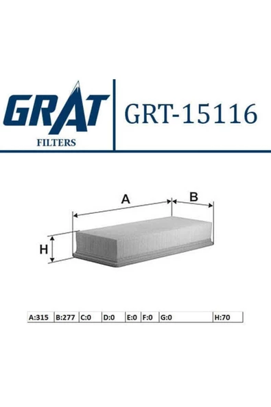 GRAT 15116 Hava Filtresi Lt28-35 96-06 Lt46 Iı / Sprinter 2.5 2.8 Tdı ürün görseli 1