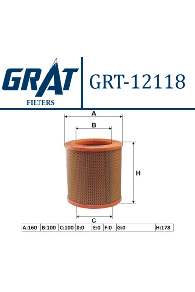 GRAT Hava Filtresi Kisa ( Peugeot : Boxercitroen: Jumper 2.5d 94-02) - Grt-12118 ürün görseli 1