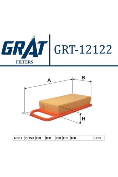 GRAT 12122 Hava Filtresi 407 / C5 C6 1.8 16v 2.0 2.2 3.0 V6 3.0 16v ürün görseli 1