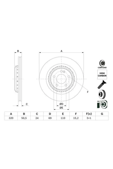 Bosch FREN DISKI ARKA MERCEDES S-SERISI (W222 V222 X222)-S-SERISI COUPE (C217) ürün görseli 1