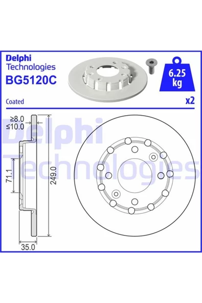 DELPHİ FREN DISKI ARKA TK PEUGEOT 208 II P21E 2008 II P24E CITROEN C4 III C41CORSA F 19 249CAP 10KALINLIK ürün görseli 1