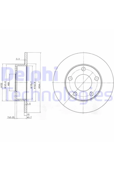 DELPHİ ARKA FREN DISKI-245×10 5×112 (VW PASSAT 00-05  AUDI A4 95-01) ürün görseli 1