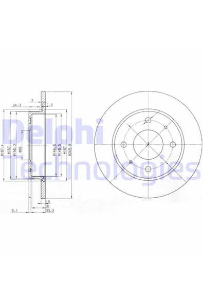 DELPHİ FREN DISKI ARKA DUZ-(250-4)- ( MITSUBISHI  COLT 1.5 BENZINLI 04 - 10 / SMART  FORFOUR 04/07  ) ürün görseli 1