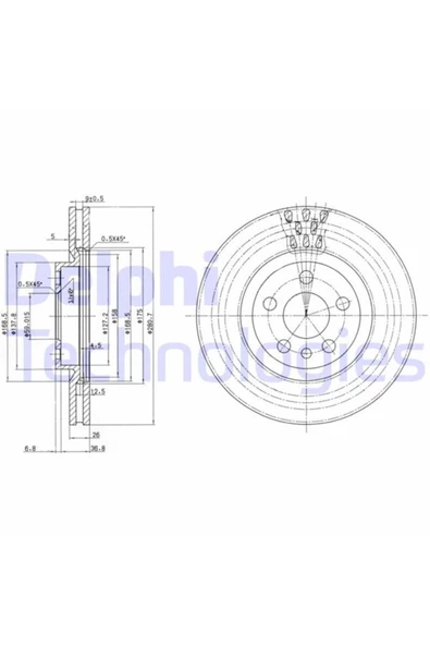 DELPHİ FREN DISKI ON HAVALI 281 MM ( FIAT   SCUDO / CITROEN   JUMPY 1.9D ) ürün görseli 1