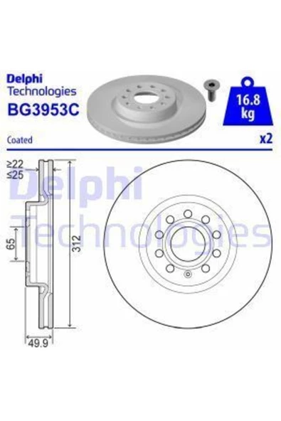 DELPHİ Bg3953c Fren Diski Takım Ön Boyalı Audi A3 Tt Seat Alhambra Leon Skoda Octavia Superb Yeti Vw ürün görseli 1