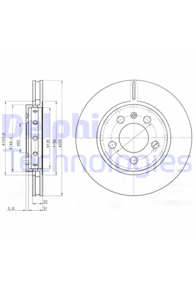 DELPHİ ARKA FREN DISKI-256×22 5×100 (VW GOLF 98-06  AUDI A3 97-03  SEAT LEON 00-06) ürün görseli 1