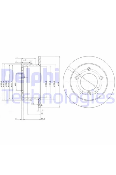 DELPHİ ARKA FREN DISKI-258×12 5×130 (VW LT 97-07  MERCEDES SPRINTER 95-06) ürün görseli 1