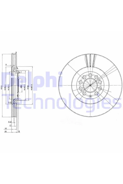 DELPHİ ON FREN DISKI-312X25 5×100 (VW GOLF 98-06  POLO 05-10  AUDI A3 97-03  SEAT LEON 00-06) ürün görseli 1