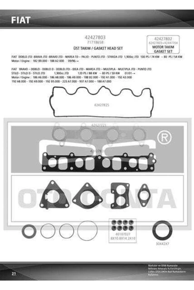 OTO CONTA 42427803 Motor Takım Conta Üst Palio Doblo Marea Brava / Astra H Vectra C Zafira Sıgnum 1. ürün görseli 1