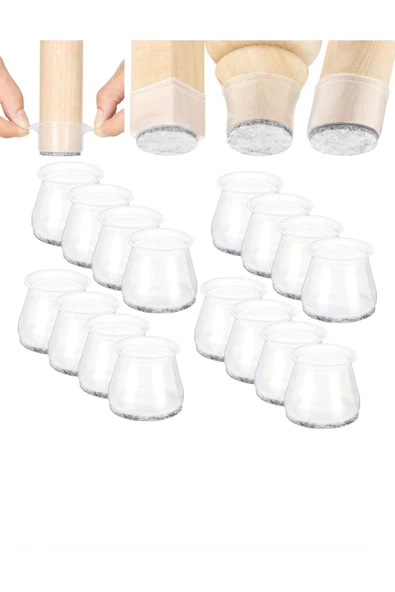 Yenigeldi 24 Adet ( 2cm - 2,5 Cm ) Keçe Silikon Yarı Saydam Çok Güçlü Elastik Sandalye Pabucu, Zemin Koruyucu ürün görseli 1
