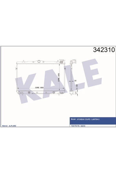 KALE OTO Radyatör 342310 Radyatör Elantra II Coupe Al-Pl-Brz ürün görseli 1