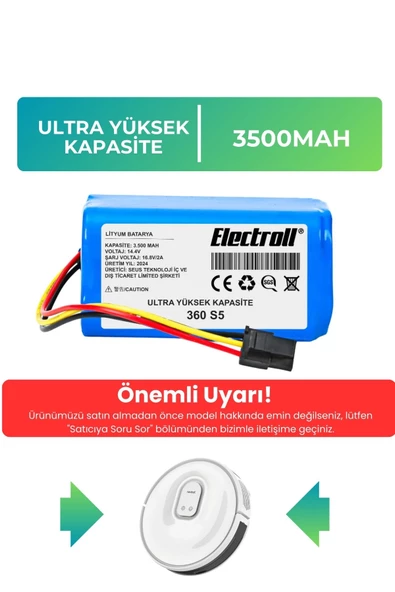 360 S5 Robot Süpürge Bataryası (Ultra Yüksek Kapasite) 3500mAh Robot Süpürge Pil ürün görseli 1