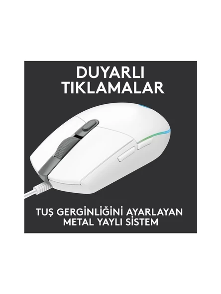 Logitech G102 910-005824 Beyaz Lightsync Optik Kablolu Oyuncu Mouse - Resim 5