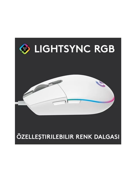 Logitech G102 910-005824 Beyaz Lightsync Optik Kablolu Oyuncu Mouse - Resim 2