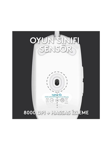 Logitech G102 910-005824 Beyaz Lightsync Optik Kablolu Oyuncu Mouse - Resim 3