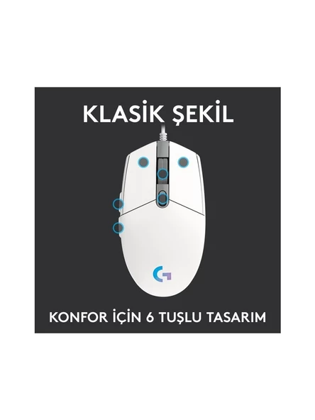 Logitech G102 910-005824 Beyaz Lightsync Optik Kablolu Oyuncu Mouse - Resim 4