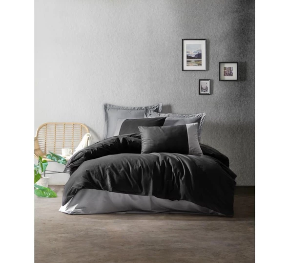 Cotton Box Plain Çift Kişilik Nevresim Takımı Siyah Gri ürün görseli 1