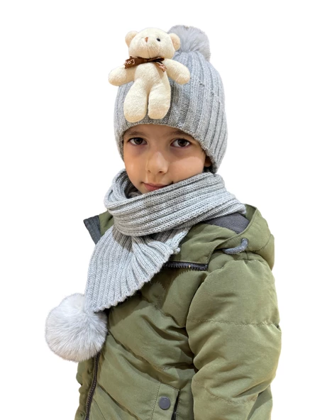 Benittokids Çocuk Ayıcıklı Atkı Bere Takımı 7019 ürün görseli 1