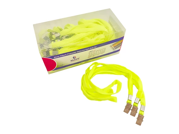 MAPİ METAL KLİPSLİ-POLYESTER DOKUMA KART ASKI İPİ FOSFORLU SARI 50'Lİ PAKET ürün görseli 1