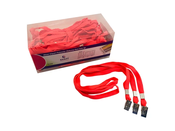 MAPİ METAL KLİPSLİ-POLYESTER DOKUMA KART ASKI İPİ FOSFORLU PEMBE 50'Lİ PAKET ürün görseli 1